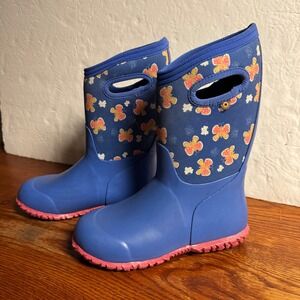 Bogs Kids Butterfly Rain Boots Blue Pink Rubber Waterproof Youth Size 3